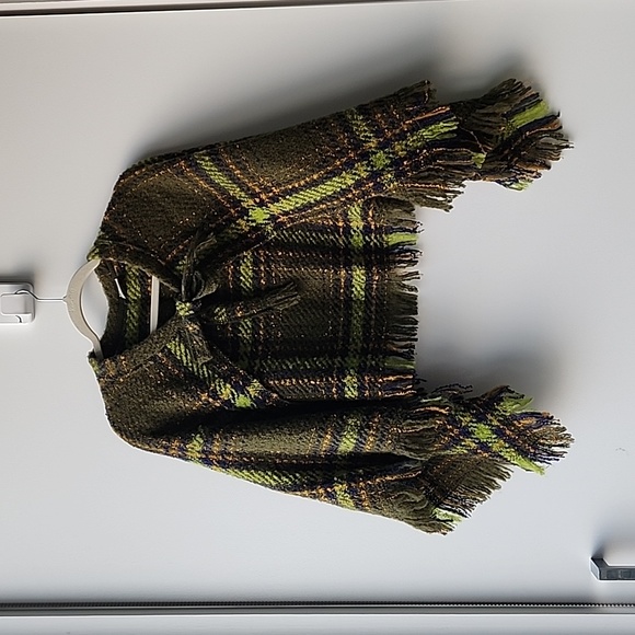 Vintage Accessories - Vintage Made in Italy Chunky Felted Plaid Fringe Shawl